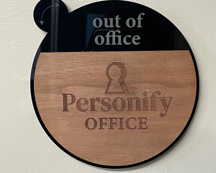 Acrylic and Wood Engraved Rotating Door Sign