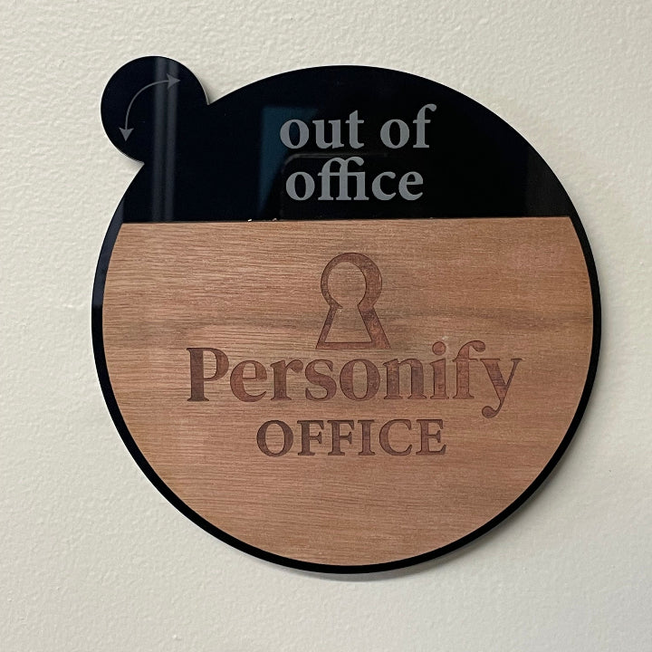 Acrylic and Wood Engraved Rotating Door Sign