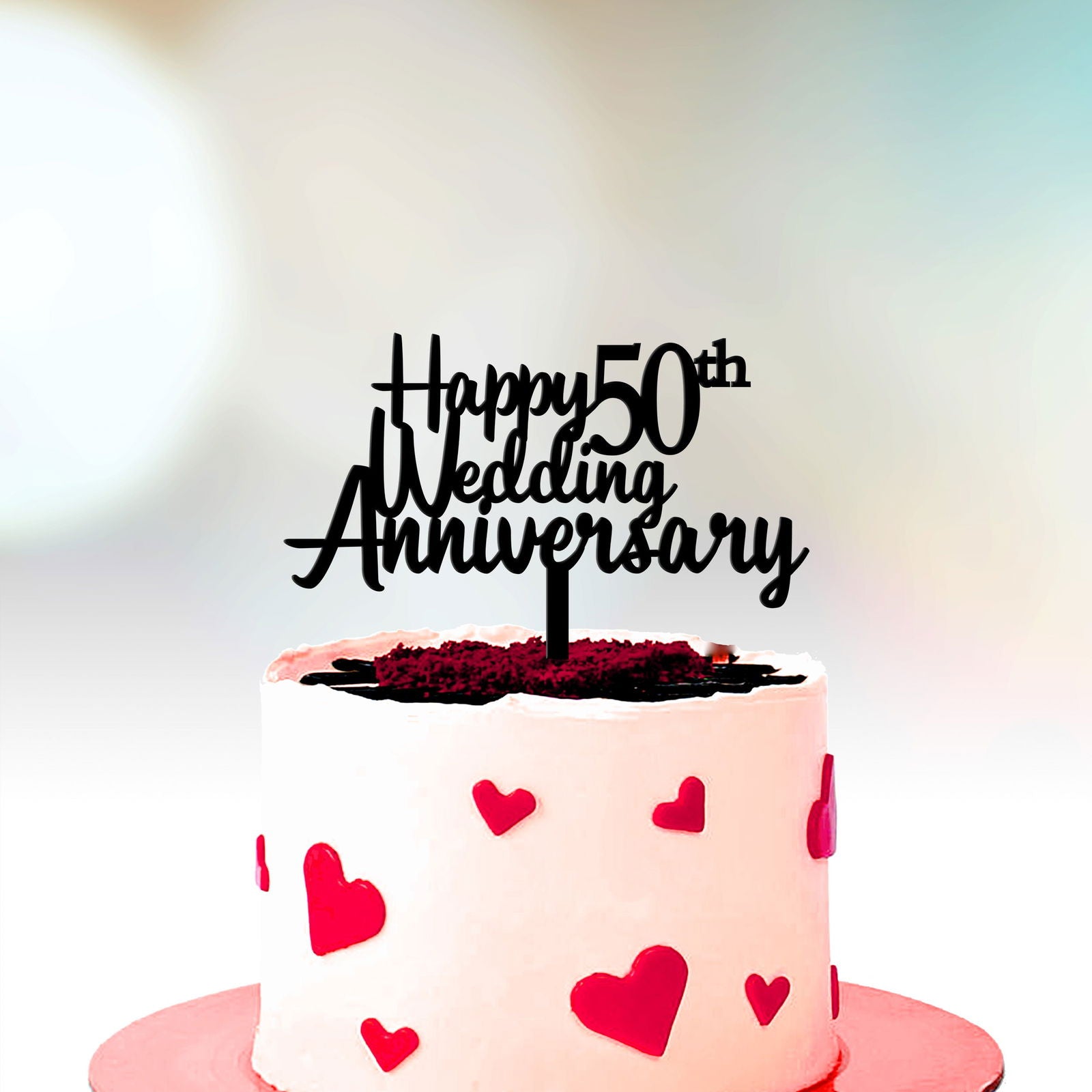 Anniversary Cake Topper - Happy 50th Wedding Anniversary black option