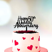 Anniversary Cake Topper - Happy 50th Wedding Anniversary black option
