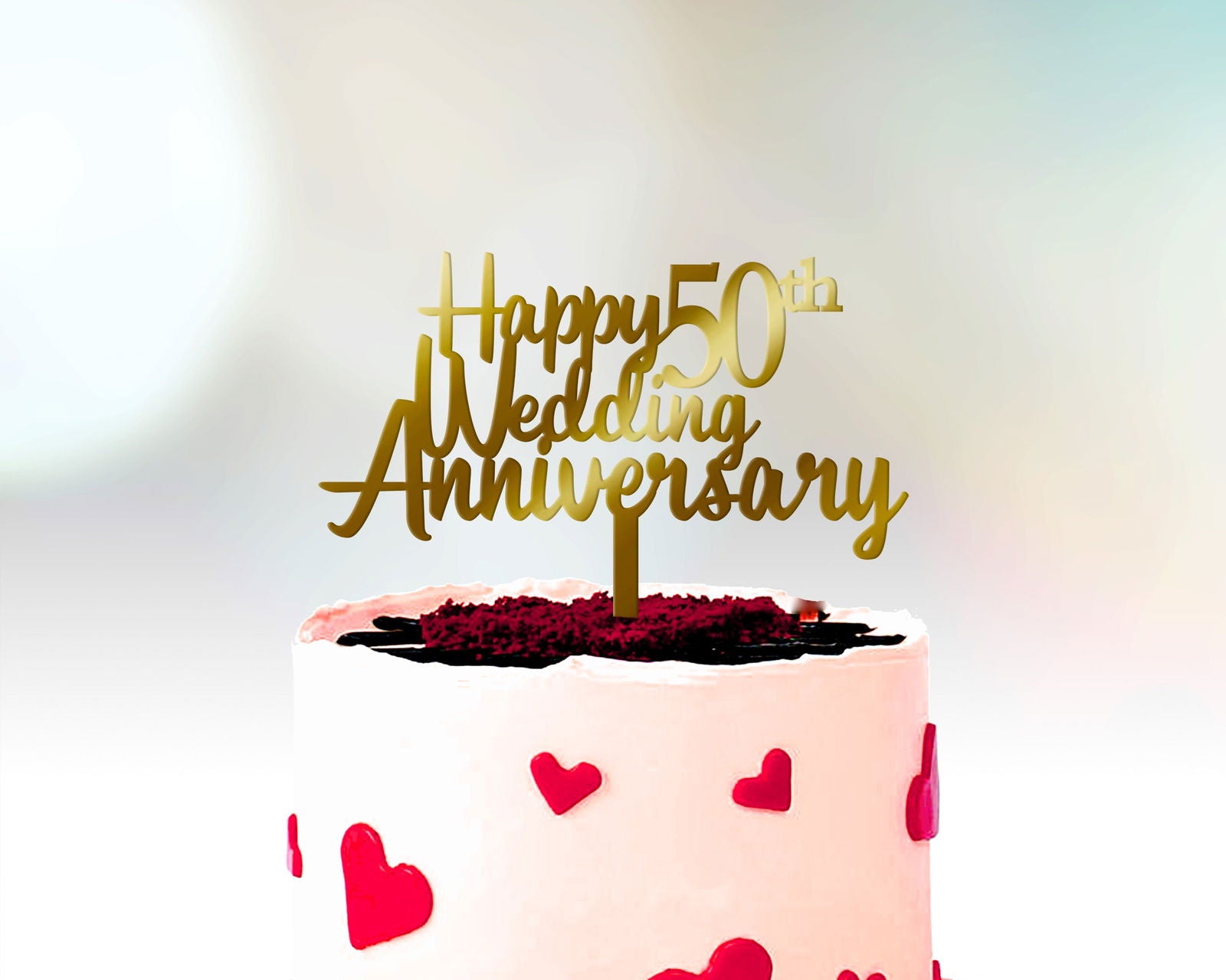 Anniversary Cake Topper - Happy 50th Wedding Anniversary gold option