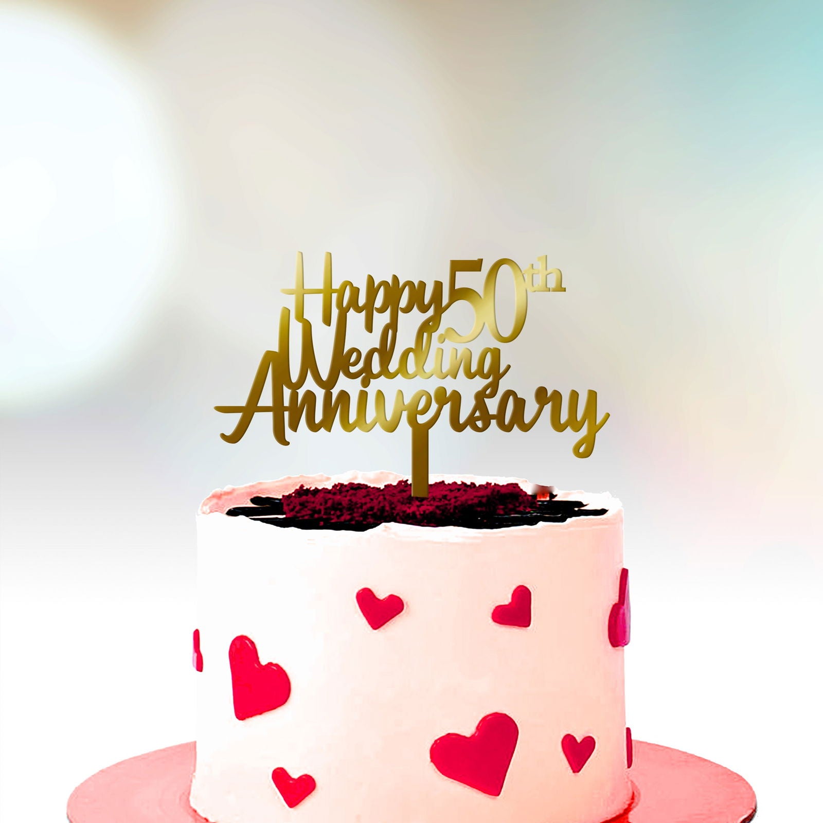 Anniversary Cake Topper - Happy 50th Wedding Anniversary gold option