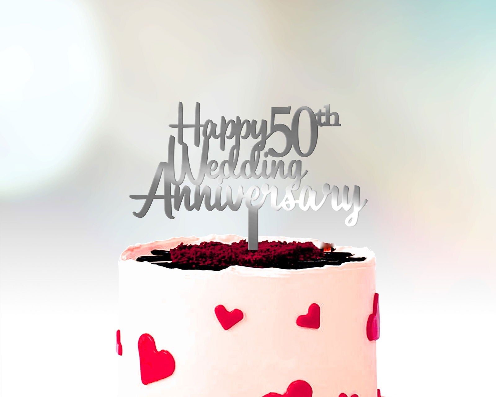 Anniversary Cake Topper - Happy 50th Wedding Anniversary silver option