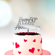 Anniversary Cake Topper - Happy 50th Wedding Anniversary silver option