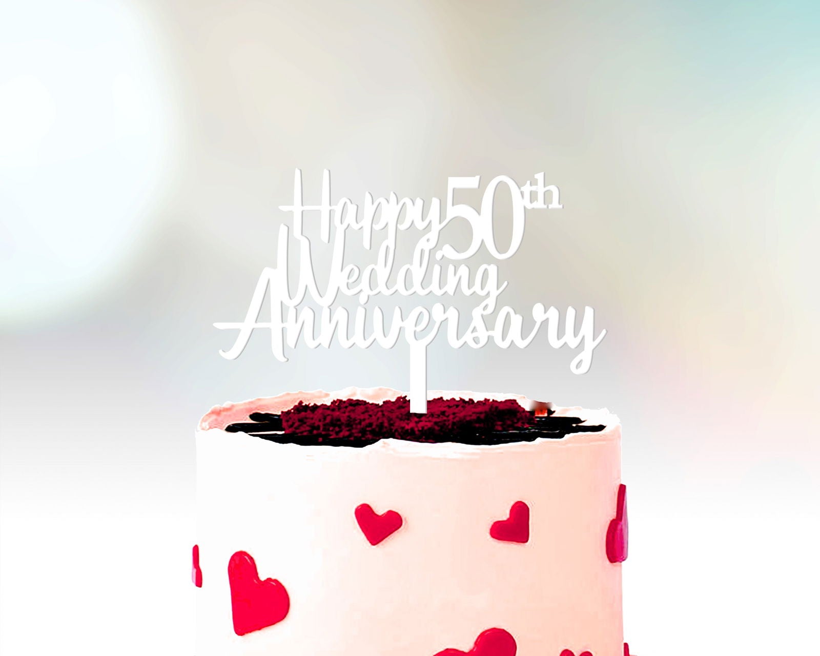 Anniversary Cake Topper - Happy 50th Wedding Anniversary white option