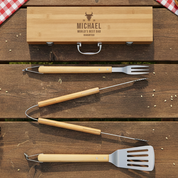 BBQ 3-Piece Gift Set - Engraved Bamboo Case Father's Day Gift for Dad