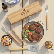 BBQ 3-Piece Gift Set - Engraved Bamboo Case Father's Day Gift for Dad