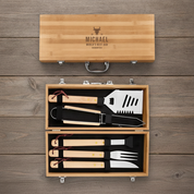 BBQ 5-Piece Gift Set - Engraved Bamboo Case Father's Day Gift for Dad