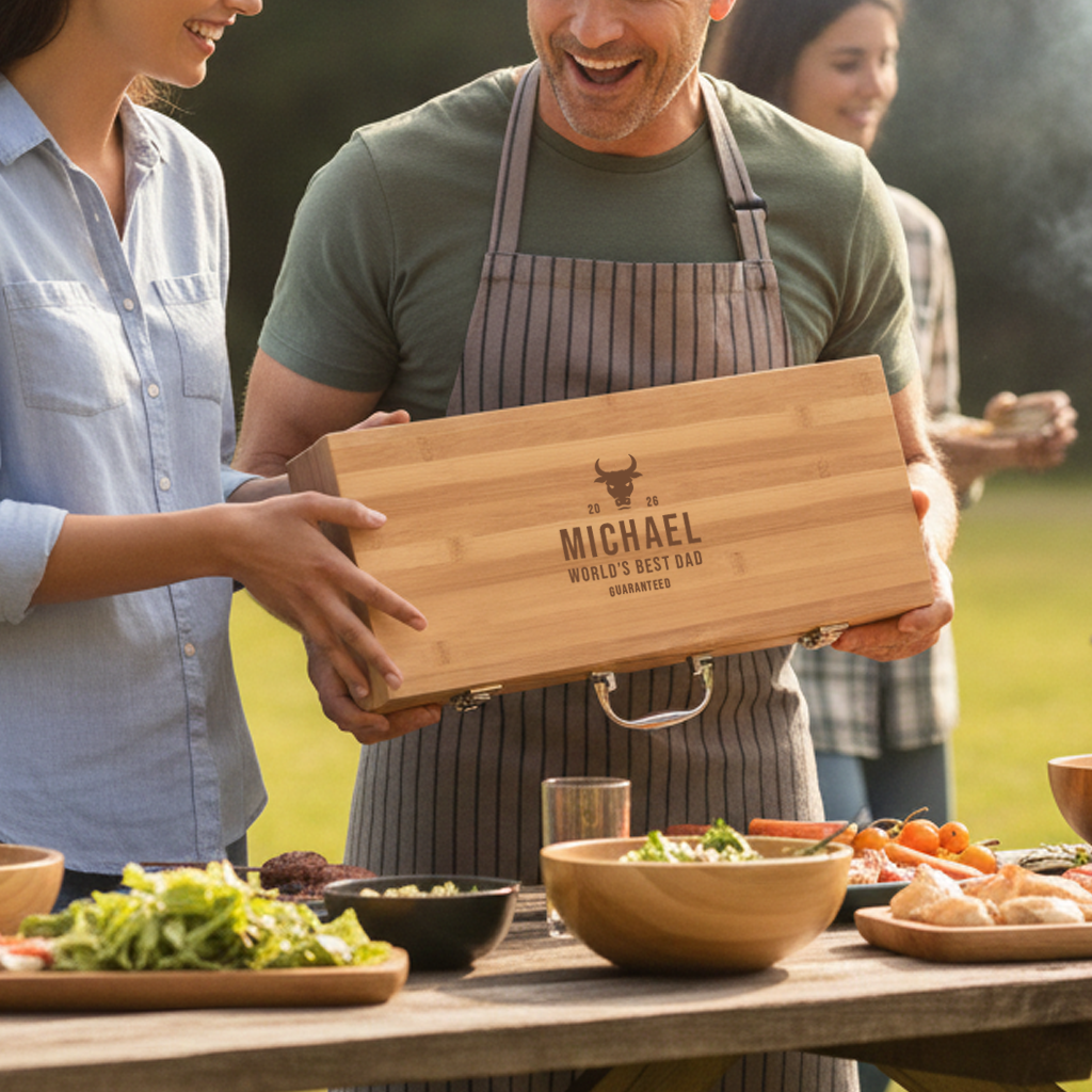 BBQ 5-Piece Gift Set - Engraved Bamboo Case Father's Day Gift for Dad