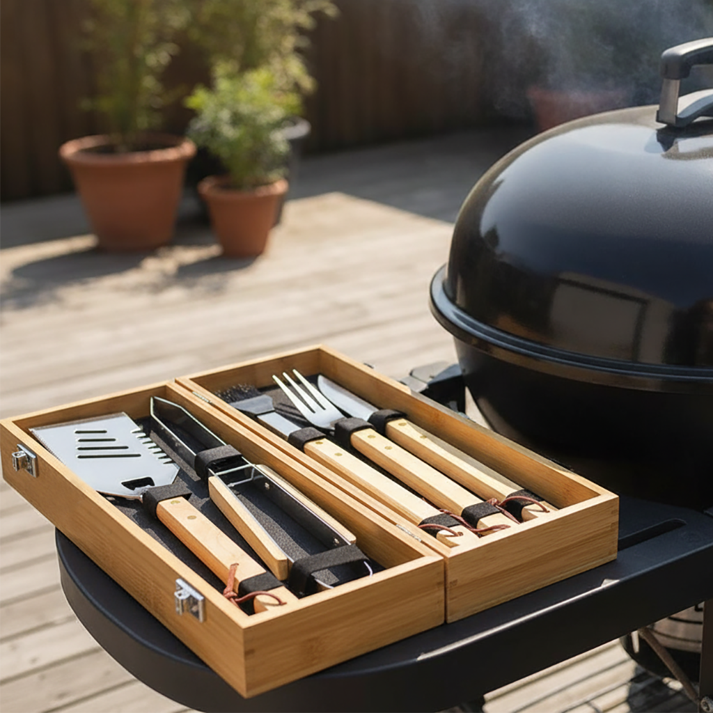 BBQ 5-Piece Gift Set - Engraved Bamboo Case Father's Day Gift for Dad