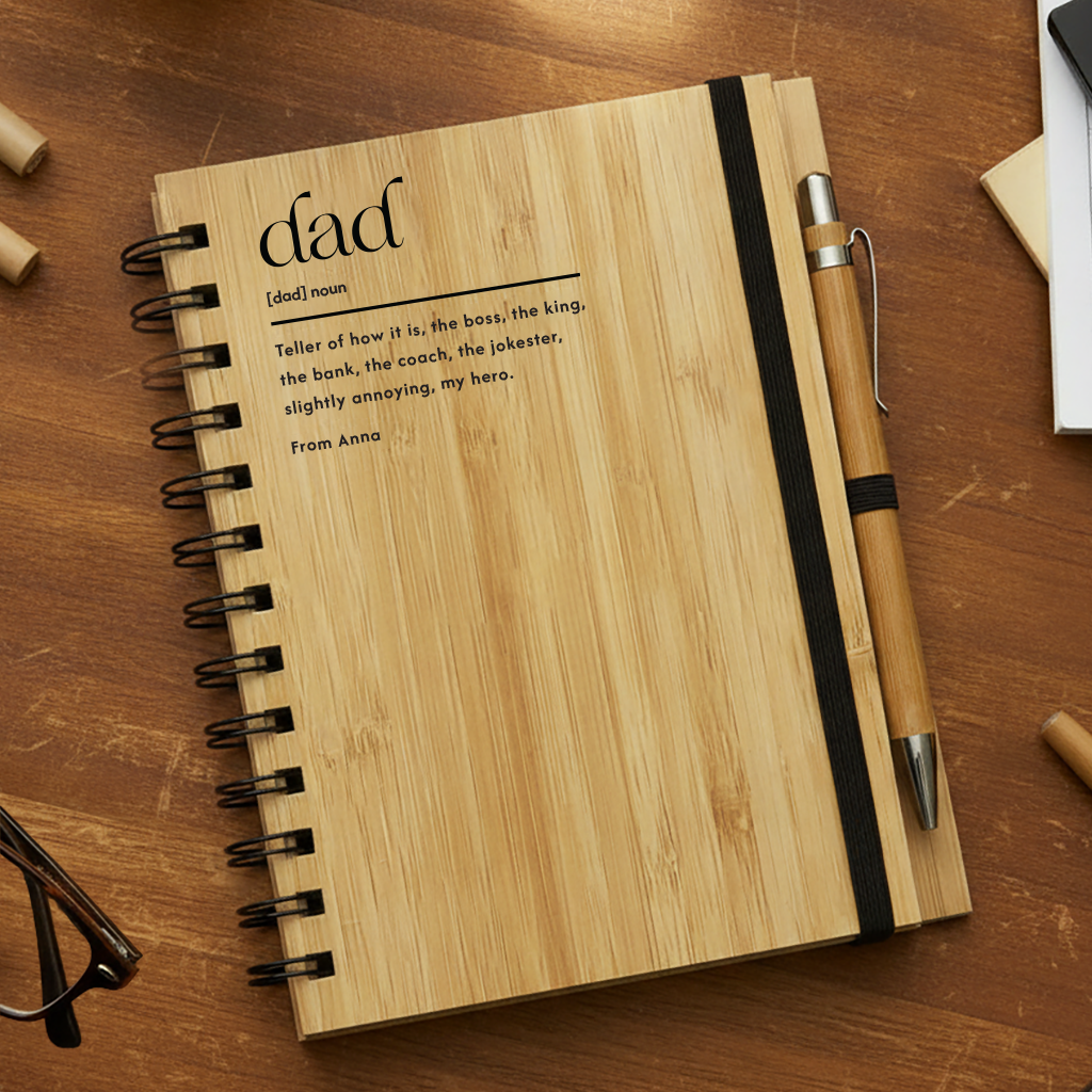 Personalised Bamboo Notebook & Pen Set - Father's Day Gift for Dad