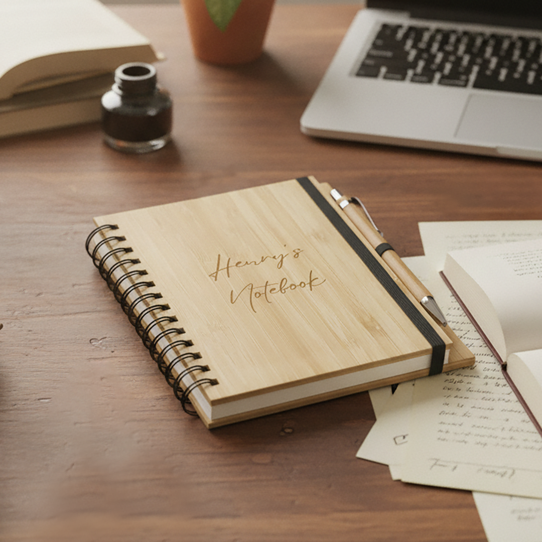 Personalised Bamboo Notebook & Pen Set