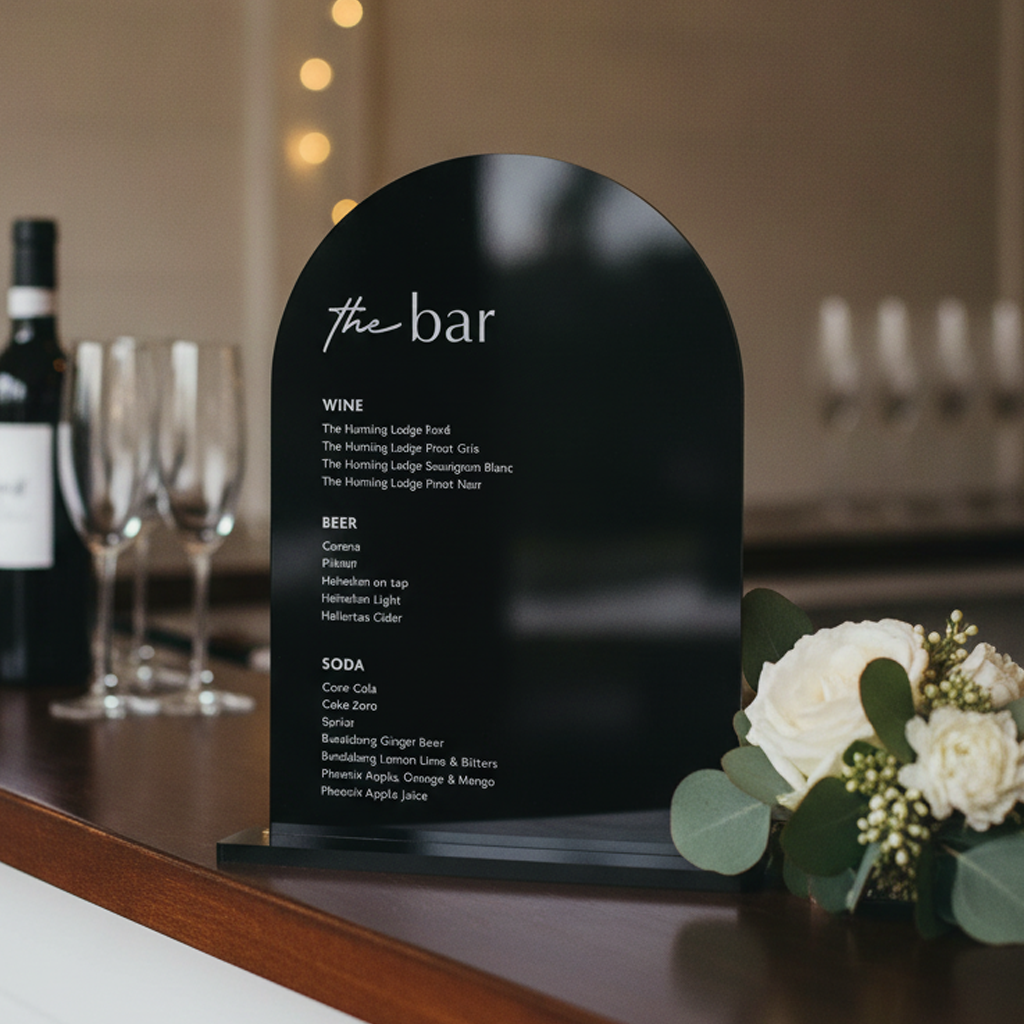 Wedding Bar Menu Sign - Engraved Acrylic Drinks Menu