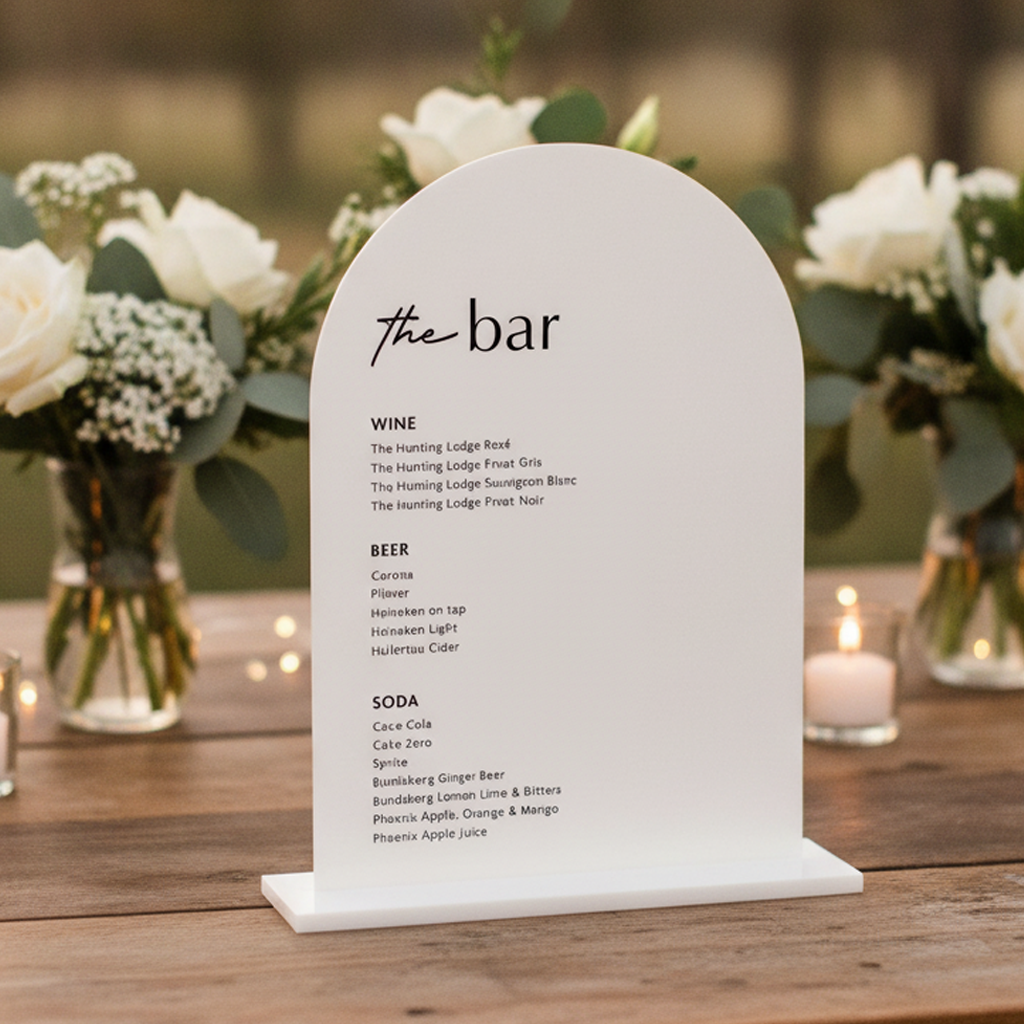 Wedding Bar Menu Sign - Engraved Acrylic Drinks Menu