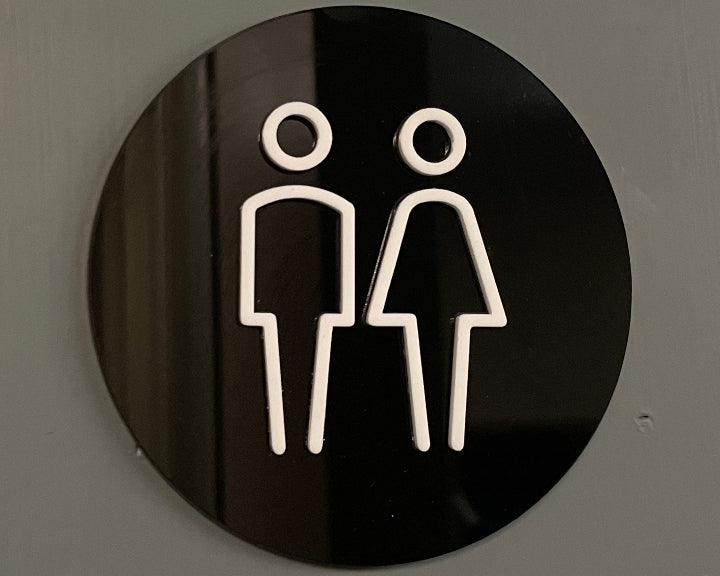 Bathroom Sign Black background with white icons