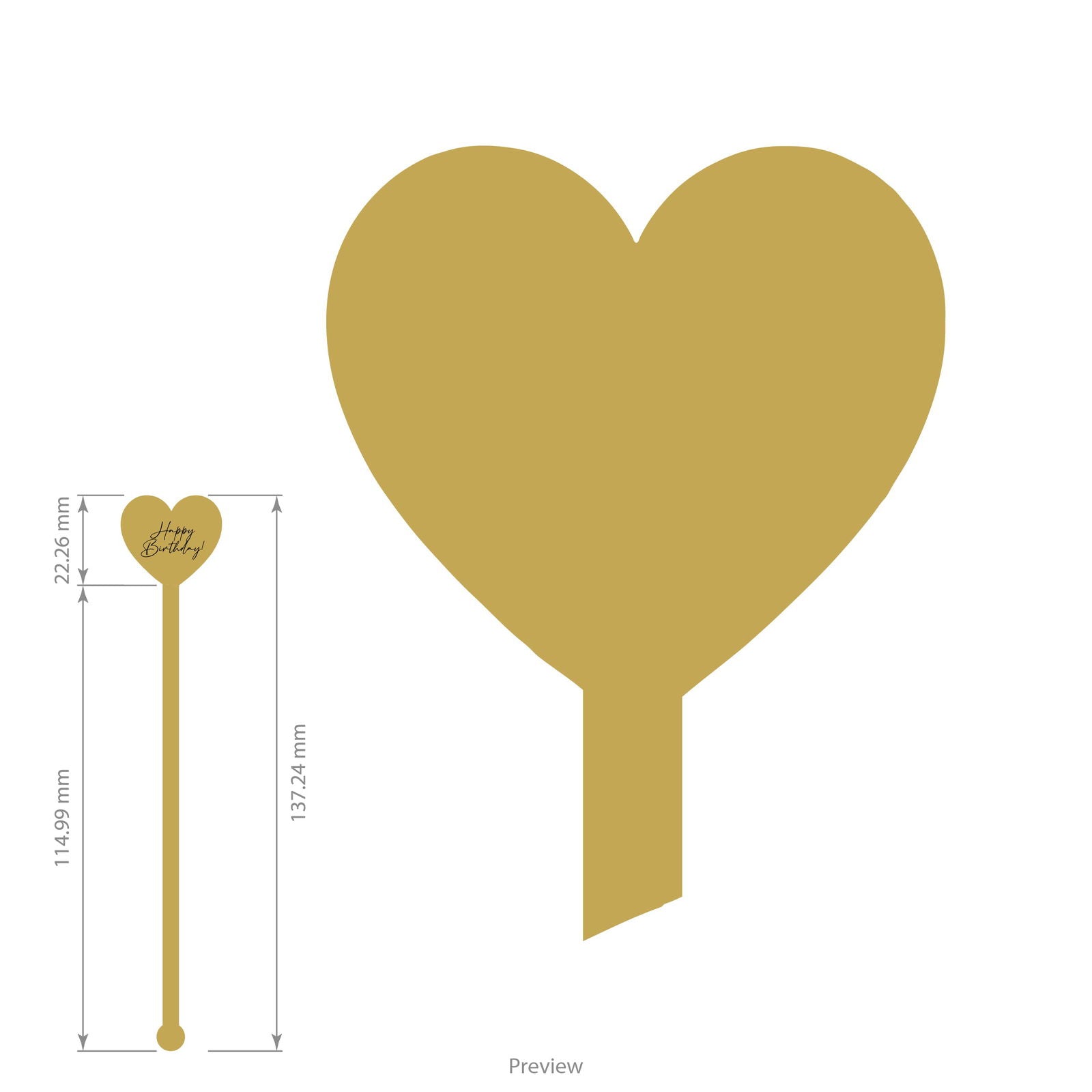 Birthday Heart Drink Stirrers - gold template