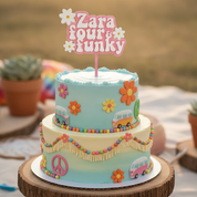 70s Hippie Floral Acrylic Cake Topper (Any Name & Age)