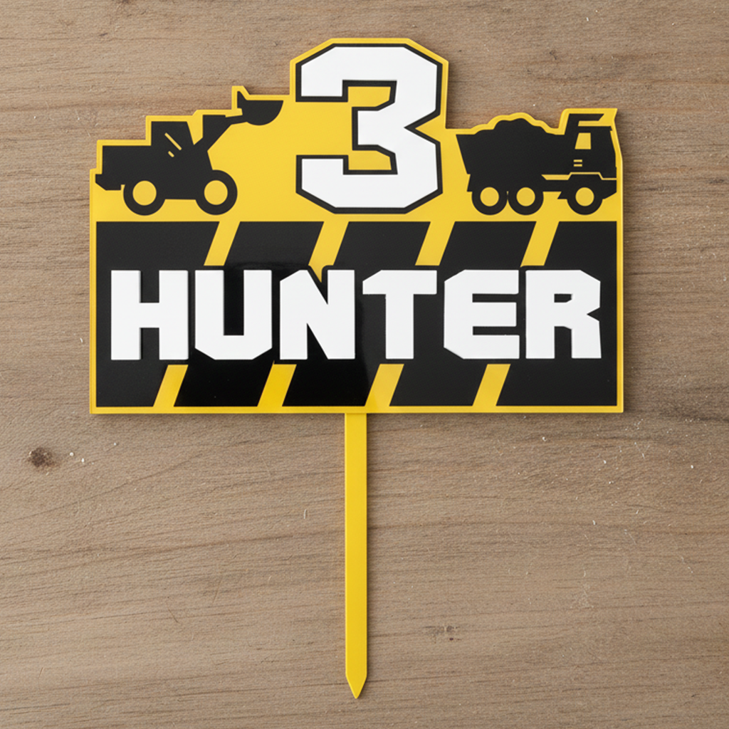 Construction Trucks Acrylic Cake Topper (Any Name & Age)