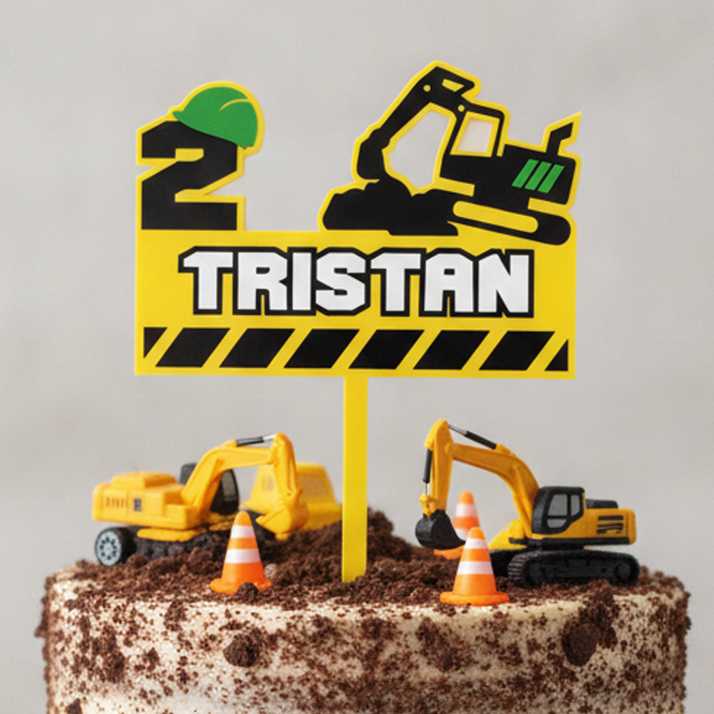 Construction Acrylic Cake Topper (Any Name & Age)