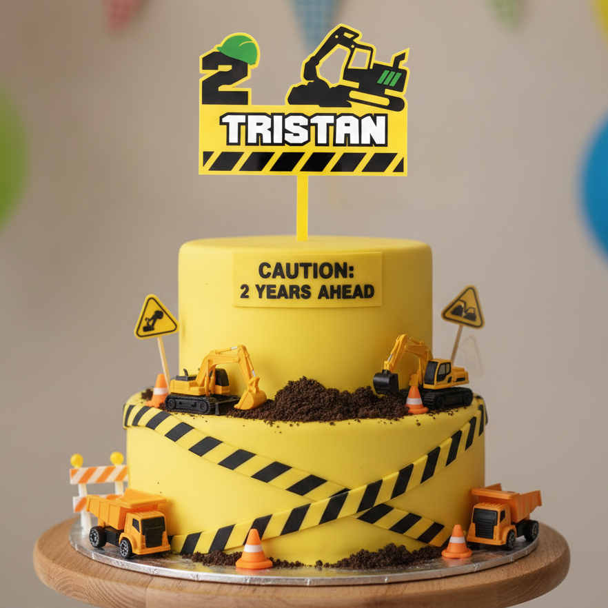 Construction Acrylic Cake Topper (Any Name & Age)