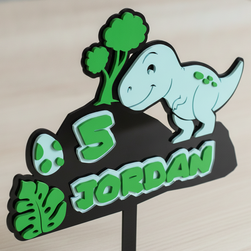 Dinosaur Acrylic Cake Topper (Any Name & Age)