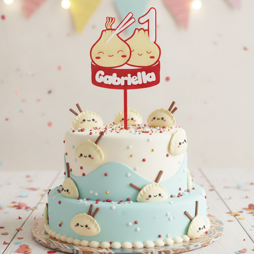 Cute Dumpling Acrylic Cake Topper (Any Name & Age)