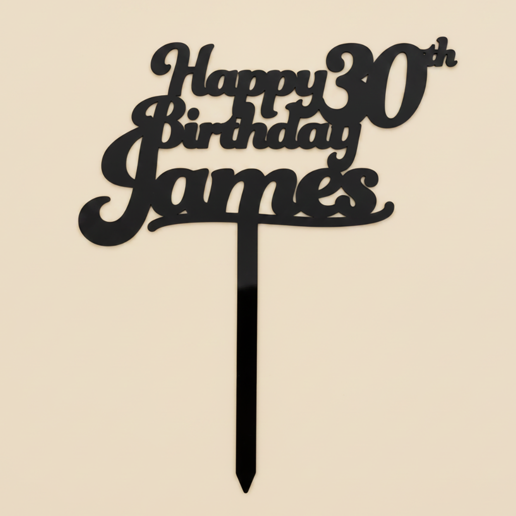 Happy Birthday Acrylic Cake Topper in Funky Font (Any Name & Age)