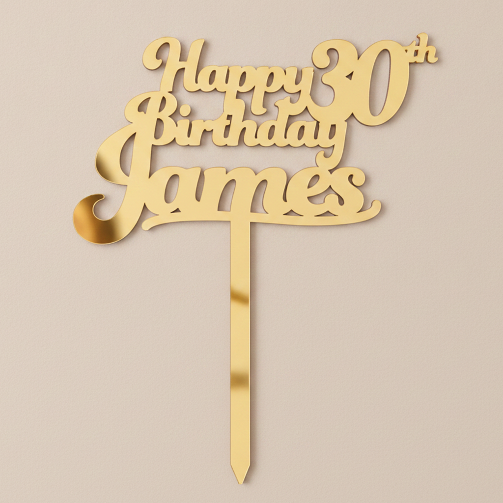 Happy Birthday Acrylic Cake Topper in Funky Font (Any Name & Age)