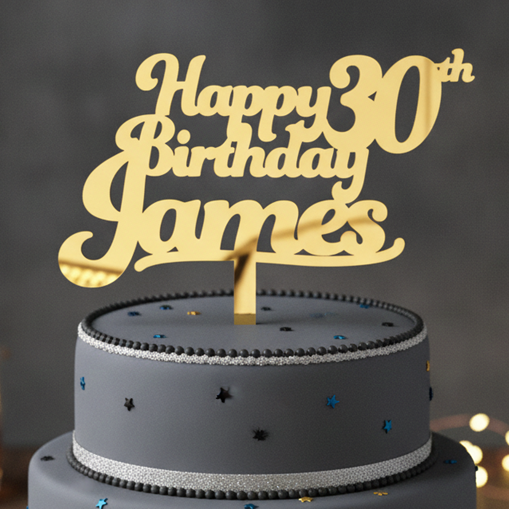 Happy Birthday Acrylic Cake Topper in Funky Font (Any Name & Age)