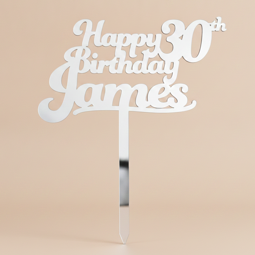Happy Birthday Acrylic Cake Topper in Funky Font (Any Name & Age)