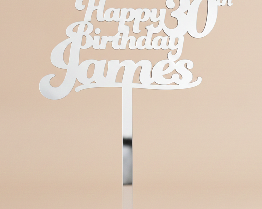 Happy Birthday Acrylic Cake Topper in Funky Font (Any Name & Age)