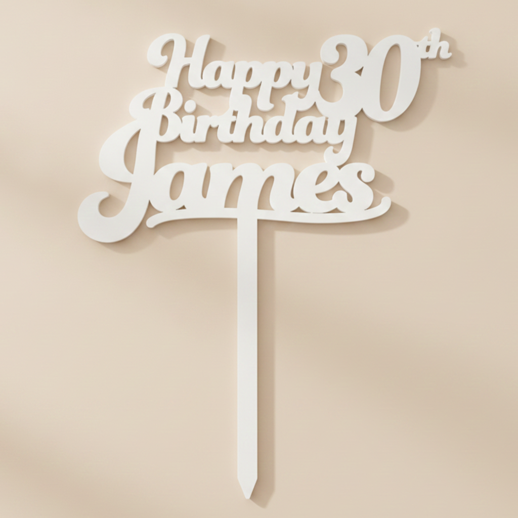 Happy Birthday Acrylic Cake Topper in Funky Font (Any Name & Age)