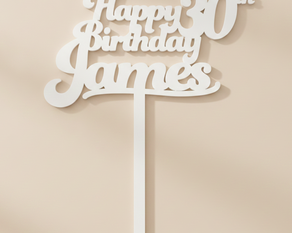 Happy Birthday Acrylic Cake Topper in Funky Font (Any Name & Age)