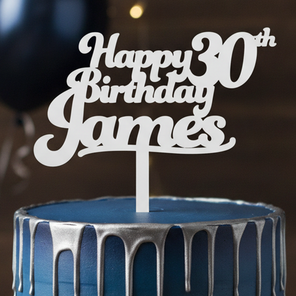 Happy Birthday Acrylic Cake Topper in Funky Font (Any Name & Age)