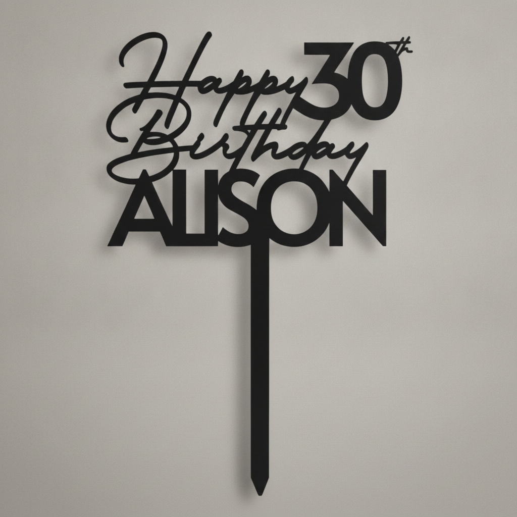 Happy Birthday Acrylic Cake Topper in Script Font (Any Name & Age)