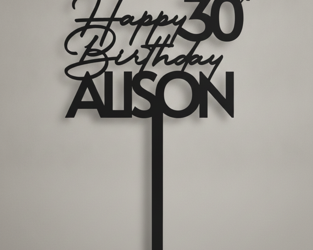 Happy Birthday Acrylic Cake Topper in Script Font (Any Name & Age)