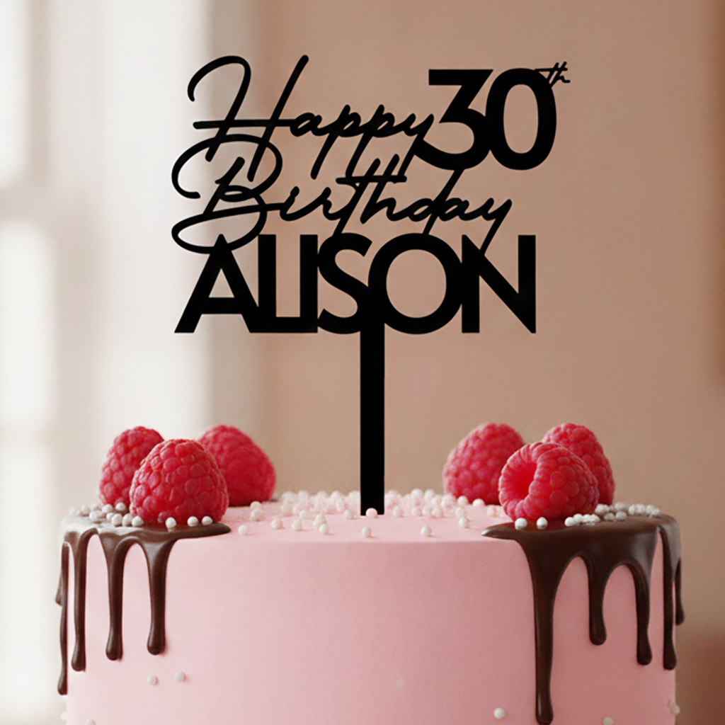 Happy Birthday Acrylic Cake Topper in Script Font (Any Name & Age)
