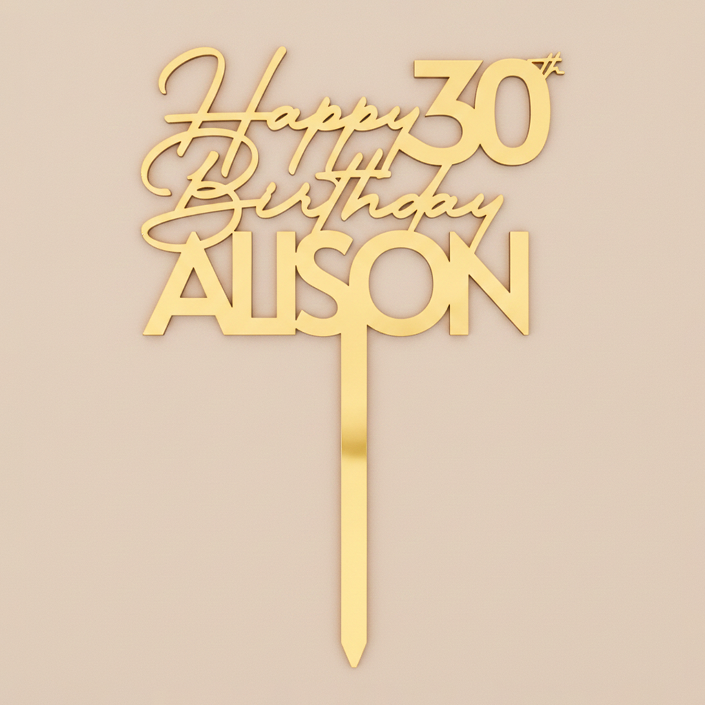 Happy Birthday Acrylic Cake Topper in Script Font (Any Name & Age)