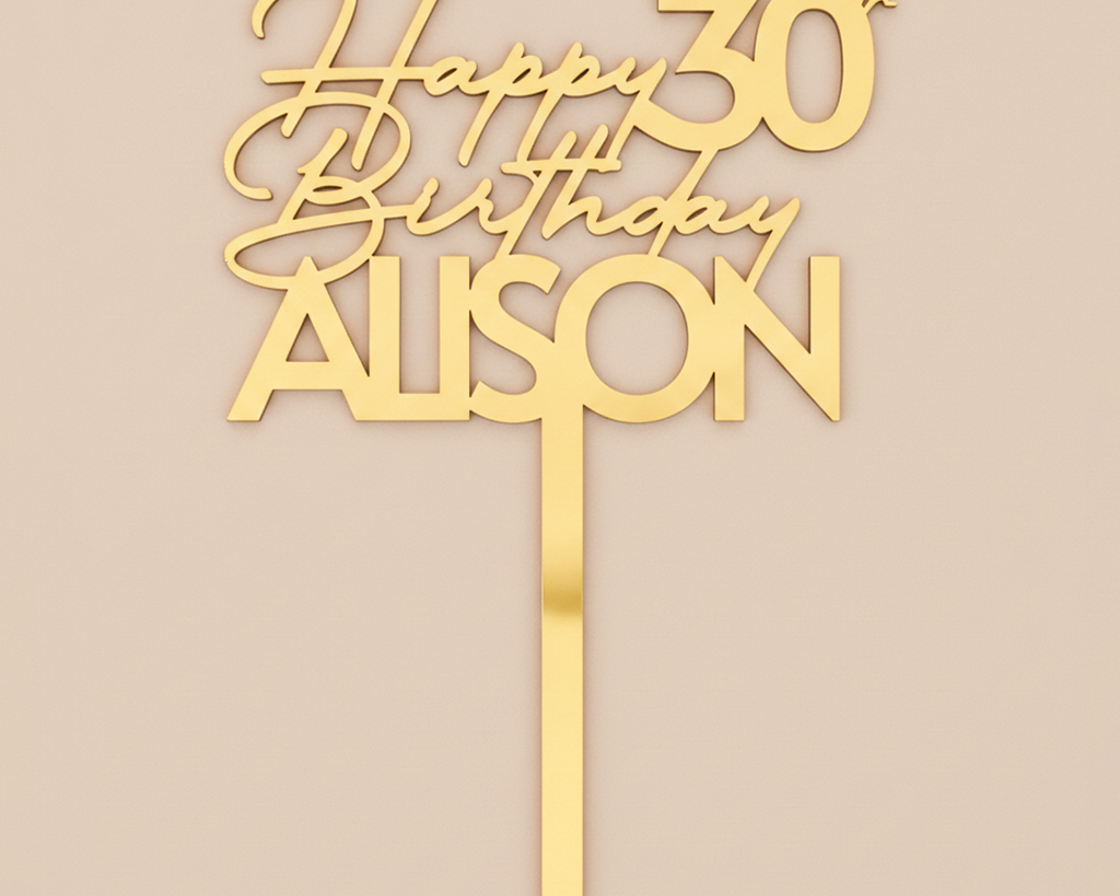 Happy Birthday Acrylic Cake Topper in Script Font (Any Name & Age)