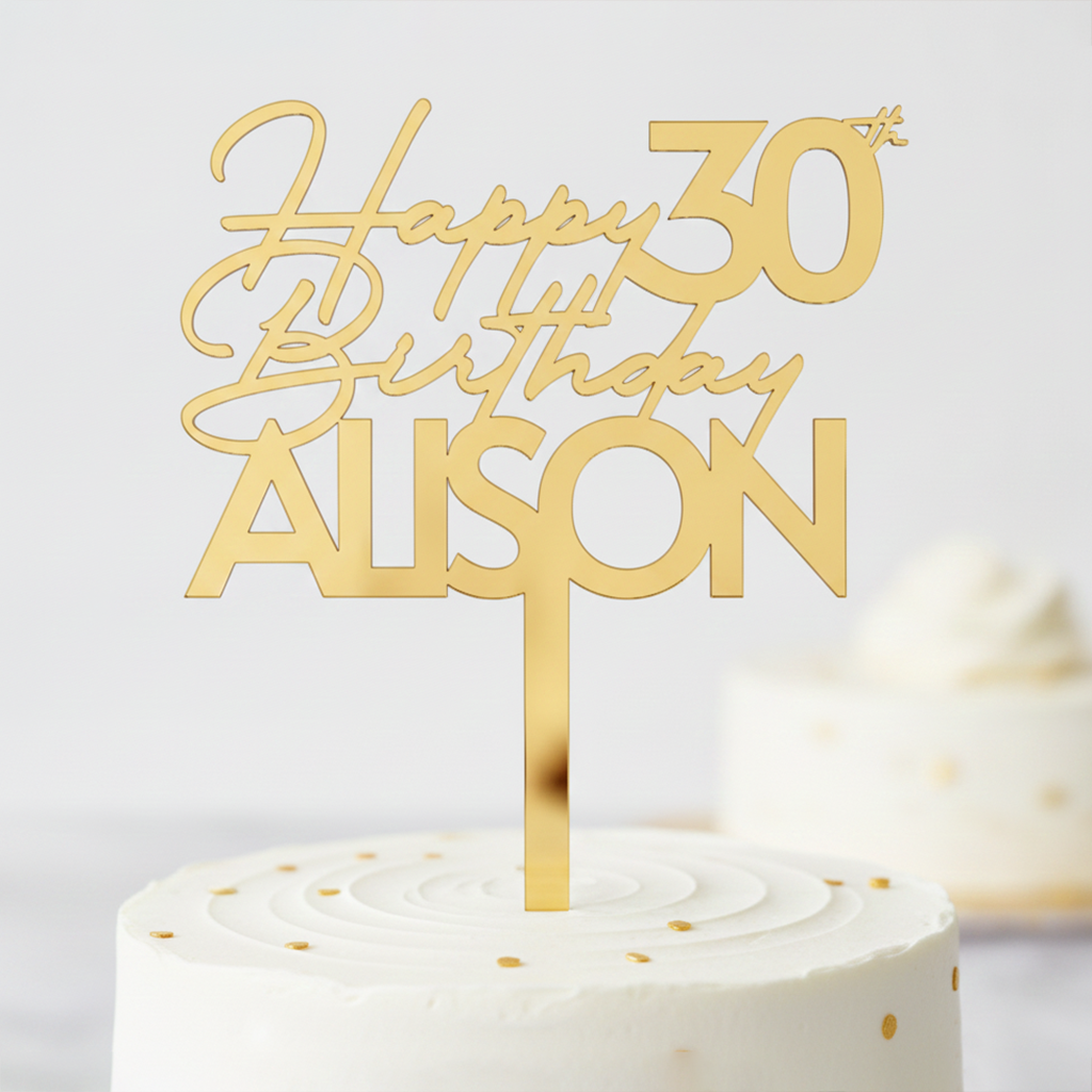 Happy Birthday Acrylic Cake Topper in Script Font (Any Name & Age)