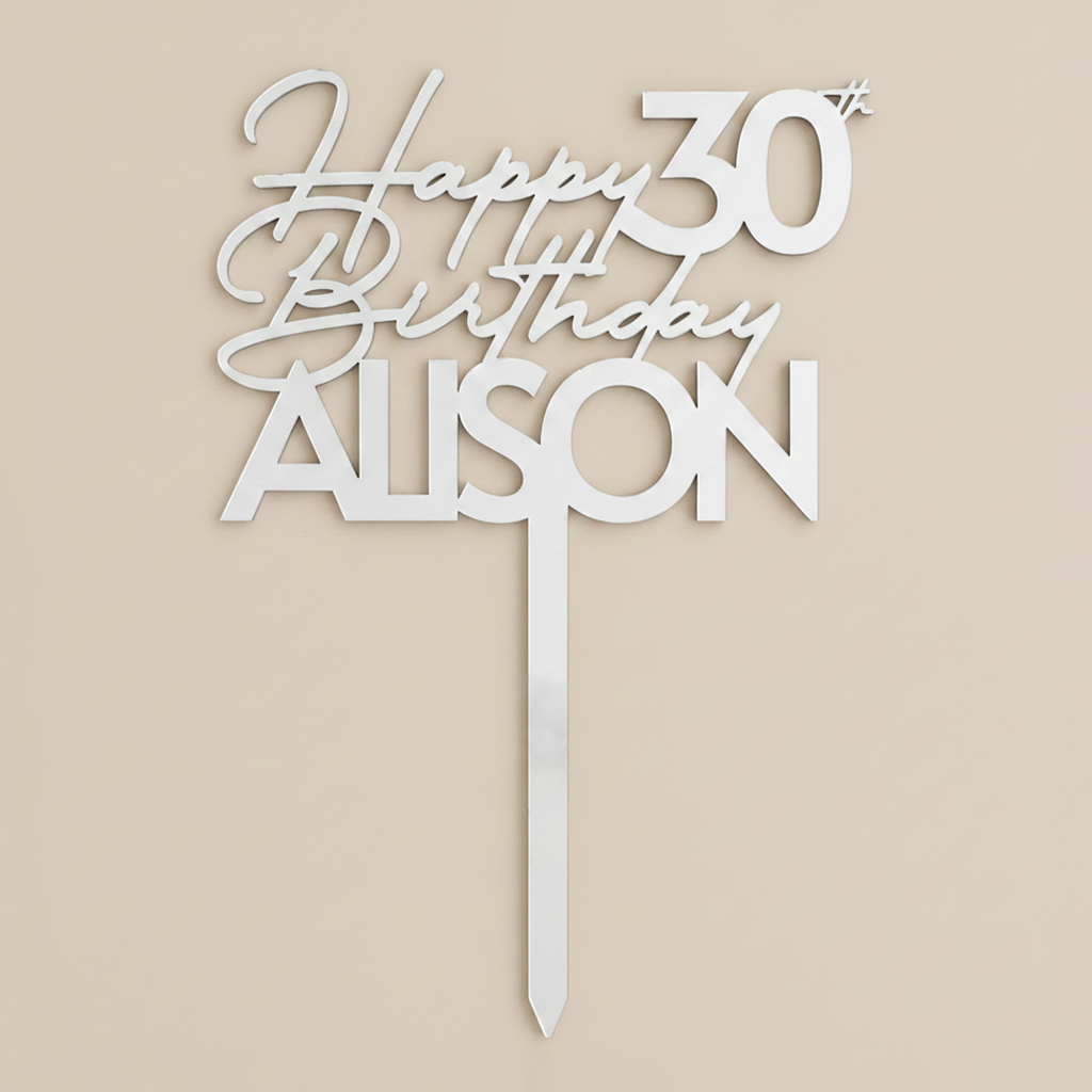 Happy Birthday Acrylic Cake Topper in Script Font (Any Name & Age)