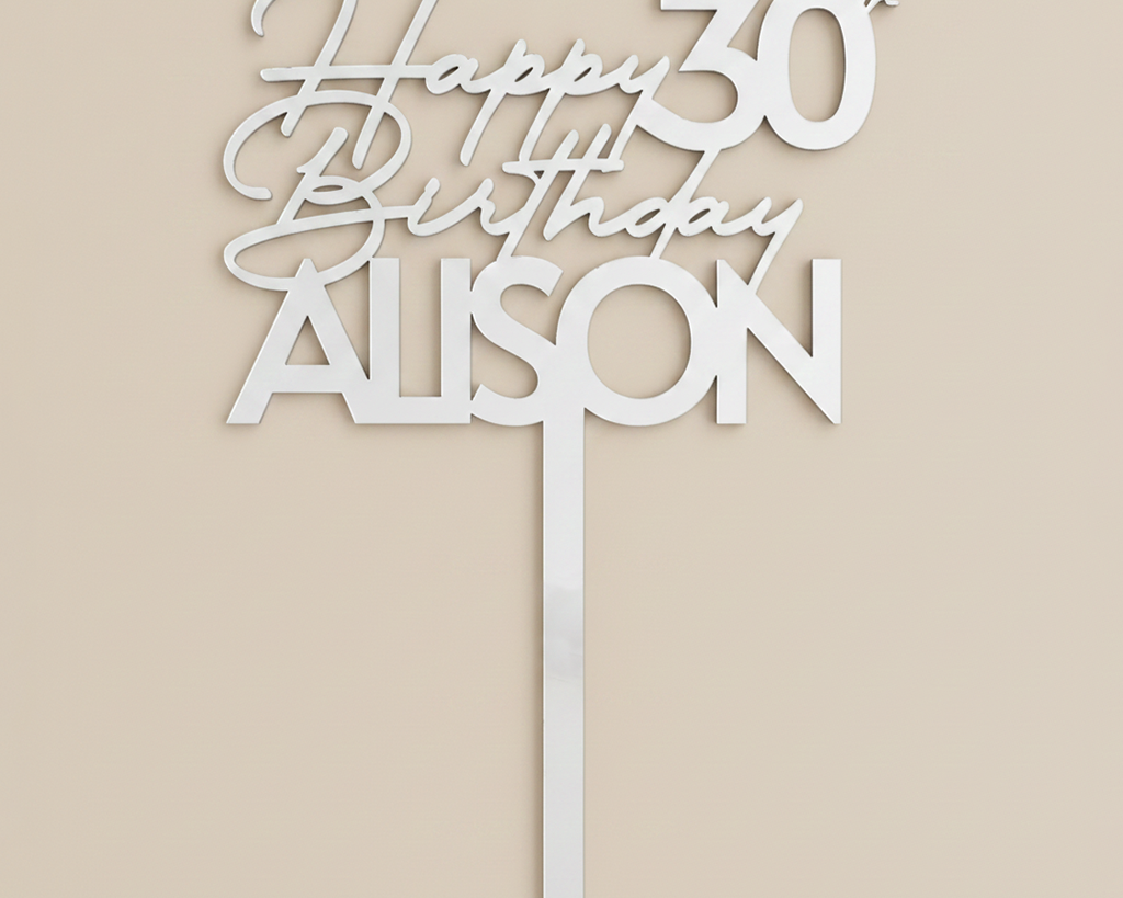 Happy Birthday Acrylic Cake Topper in Script Font (Any Name & Age)