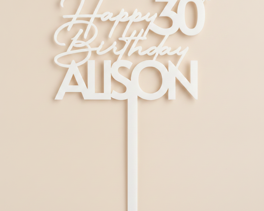 Happy Birthday Acrylic Cake Topper in Script Font (Any Name & Age)