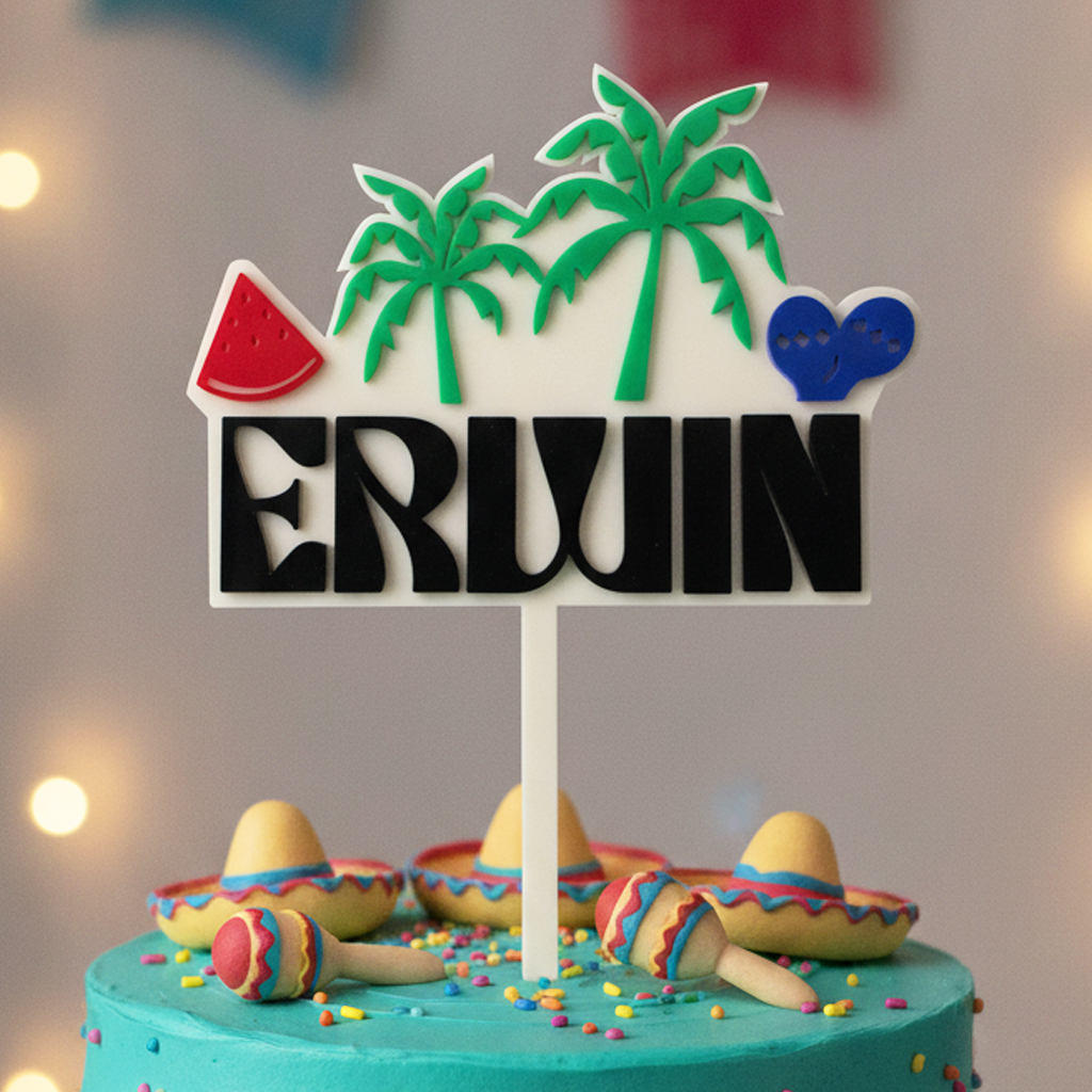 Tropical Summer Party Acrylic Cake Topper (Any Name)