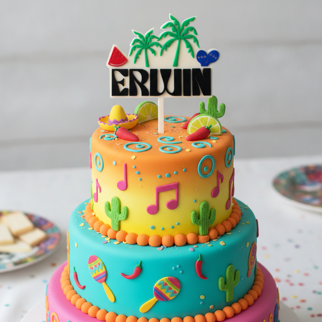 Tropical Summer Party Acrylic Cake Topper (Any Name)