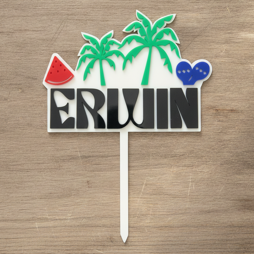 Tropical Summer Party Acrylic Cake Topper (Any Name)