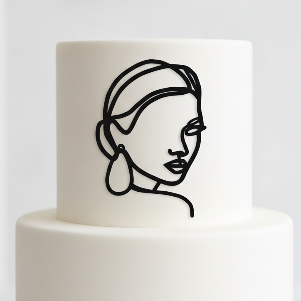 Face Line Drawing Custom Cake Topper - Made From Your Photo