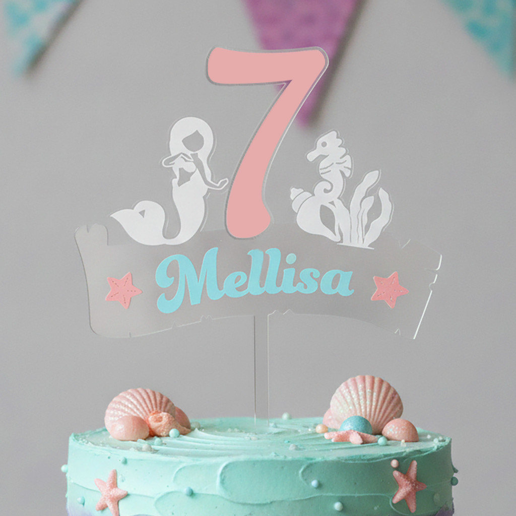 Mermaid Underwater Ocean Acrylic Cake Topper (Any Name & Age)