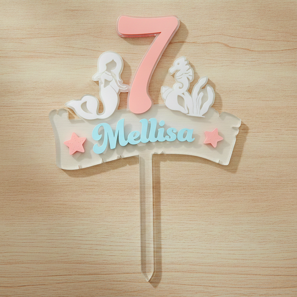 Mermaid Underwater Ocean Acrylic Cake Topper (Any Name & Age)