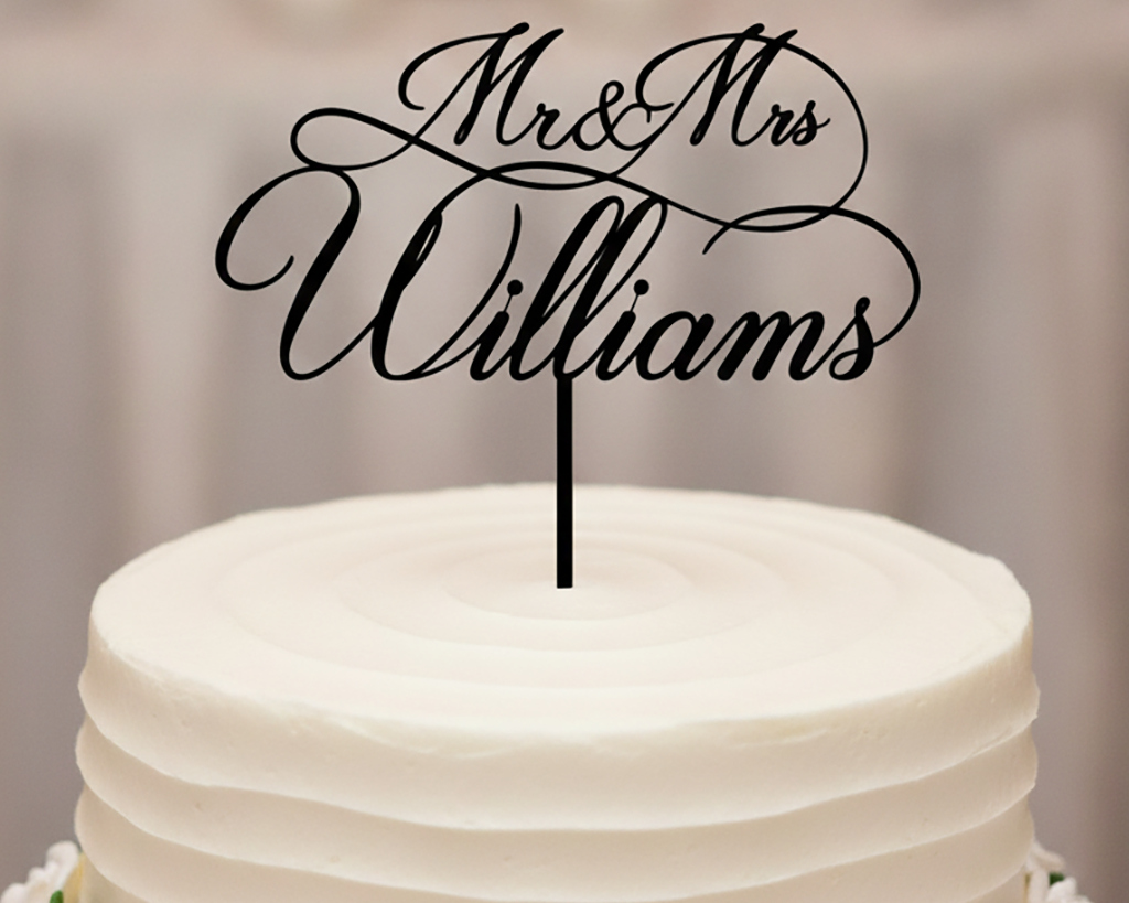 Mr & Mrs Acrylic Cake Topper for Wedding, Engagement & Anniversary (Personalised with Surname)